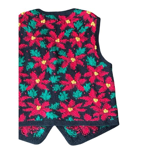 Vtg Signature Northern Isles Hand Knit Poinsettias Sweater Vest M Holiday Xmas - Picture 6 of 7